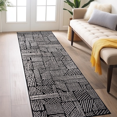 World Rug Gallery Contemporary Boho Stripes Non Shedding Soft Area Rug 2' x 7' Black 396BLACK2x7